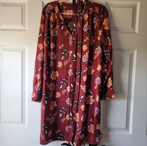 Loft Maroon Floral dress Knee Length Belt